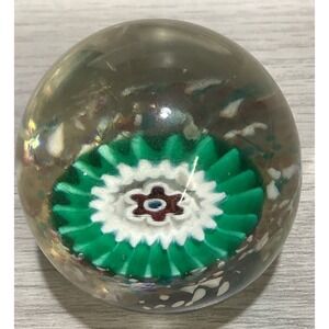 Art Deco Glass Paperweight 2.25x2" Millefiori Style w/Red Flower *Chip*